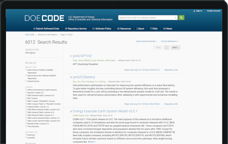 DOE Code Landing Page