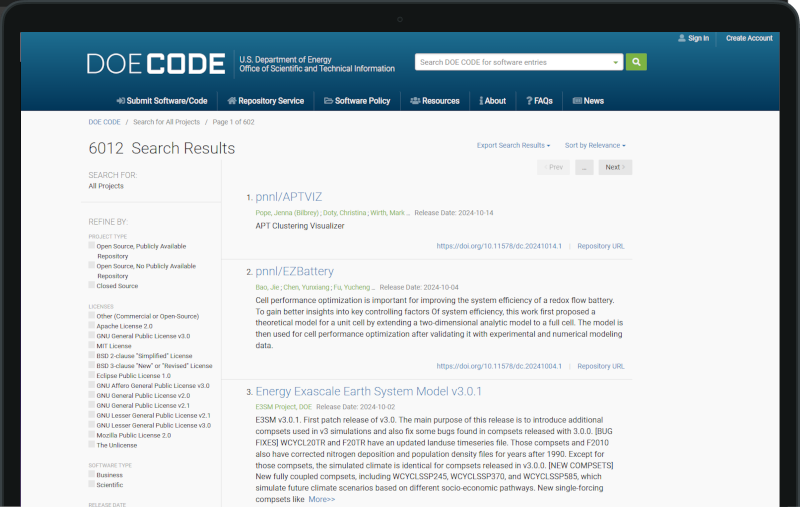 DOE Code Search Page